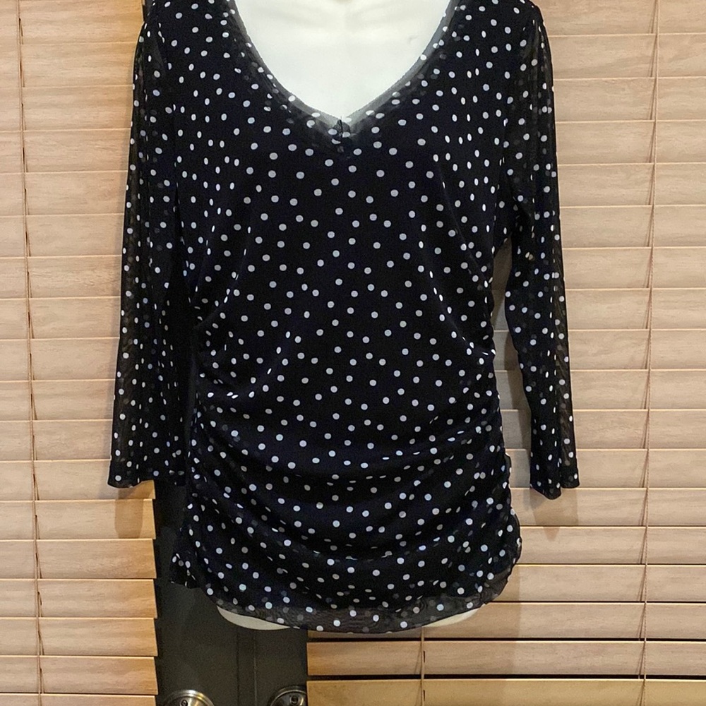 Inc White/black polkadot women shirt M
